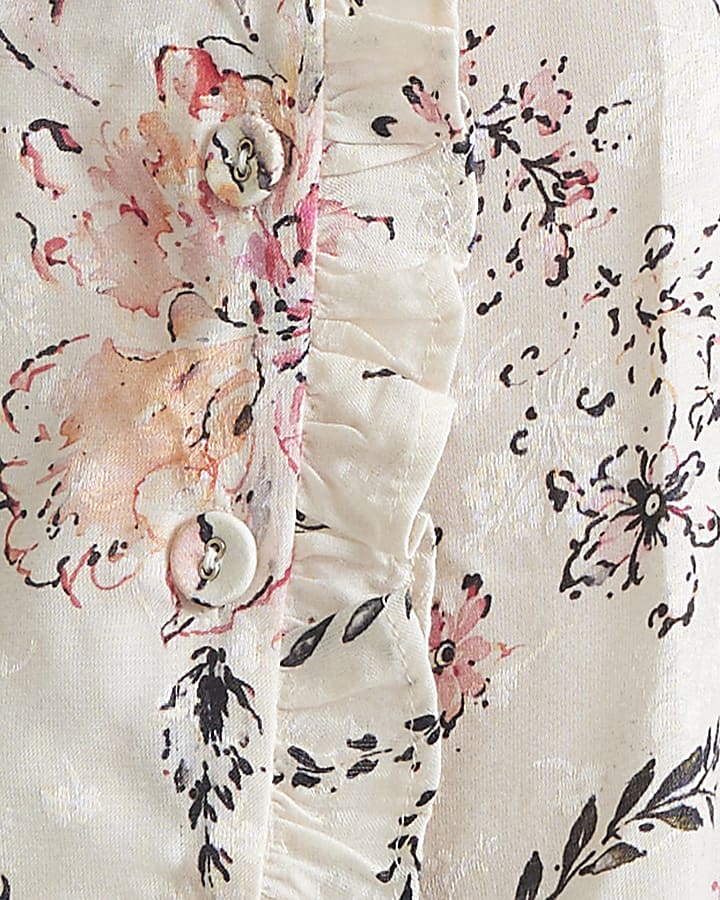 Cream Satin Floral Jacquard Printed Blouse