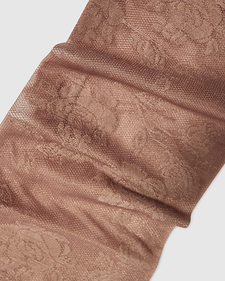 Beige Floral Print Tights