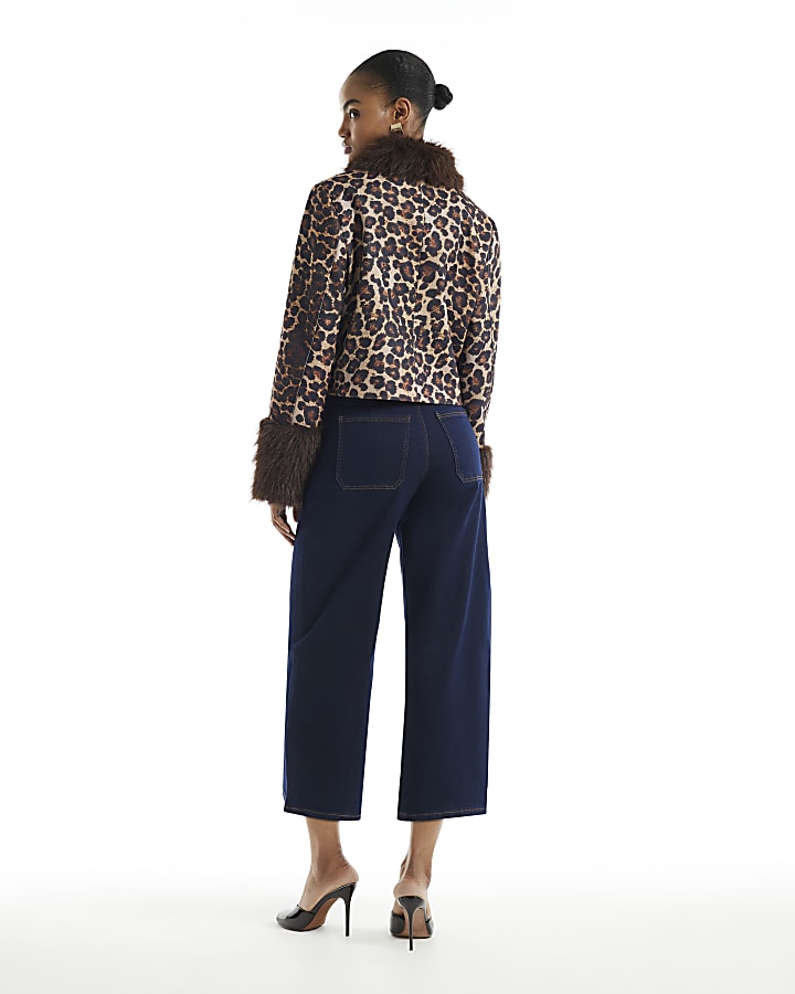Blue High Waisted Crop Pull On Palazzo Jeans