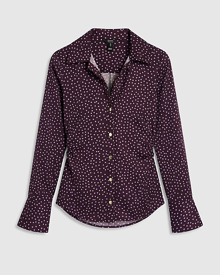 Burgundy Ruched Long Sleeve Shirt