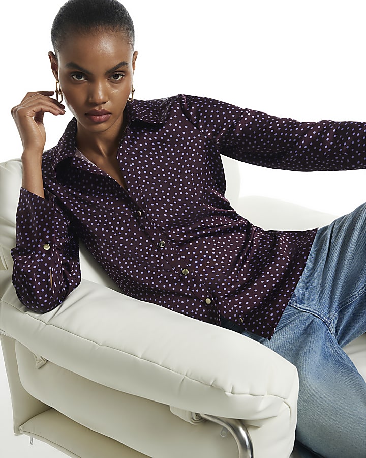 Burgundy Ruched Long Sleeve Shirt