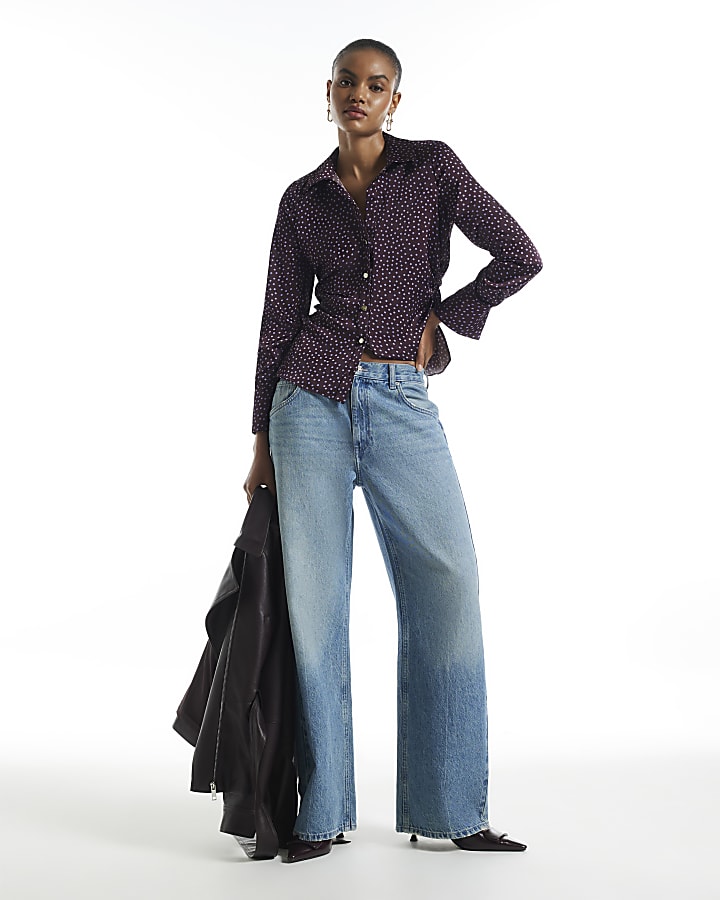 Burgundy Ruched Long Sleeve Shirt