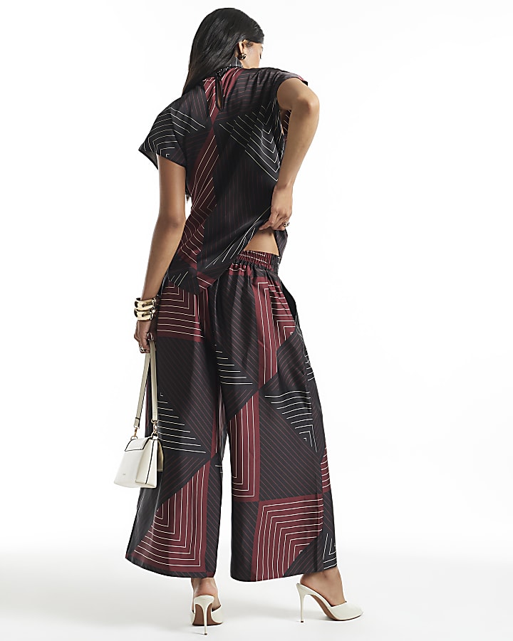 Black Satin Wide Leg Culotte Trousers