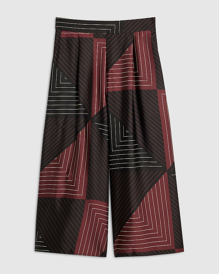 Black Satin Wide Leg Culotte Trousers