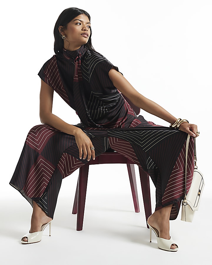 Black Satin Wide Leg Culotte Trousers