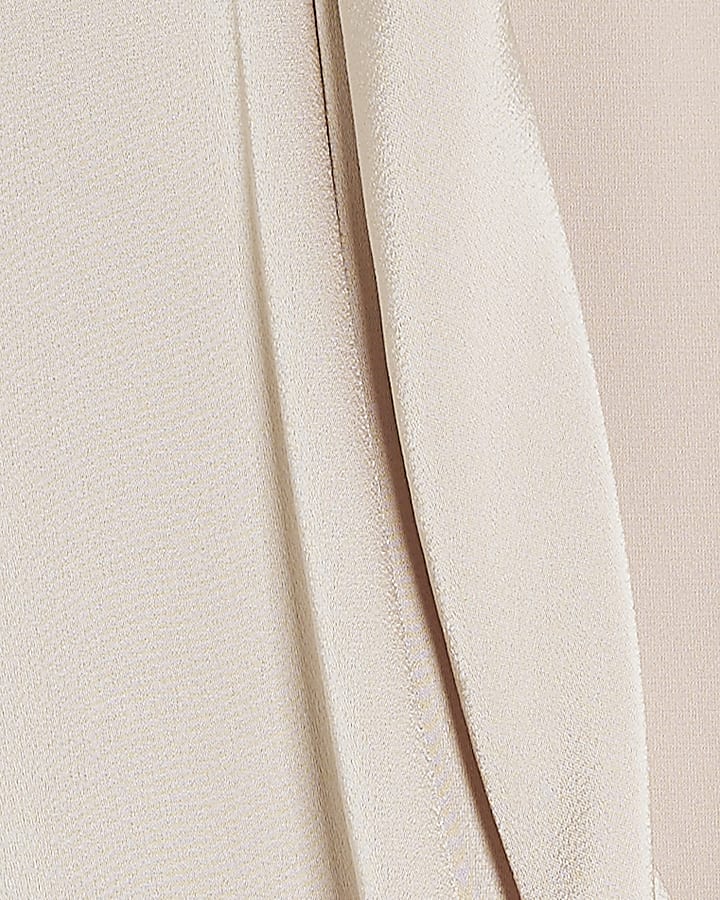 Cream Satin Wrap Long Sleeve Blouse