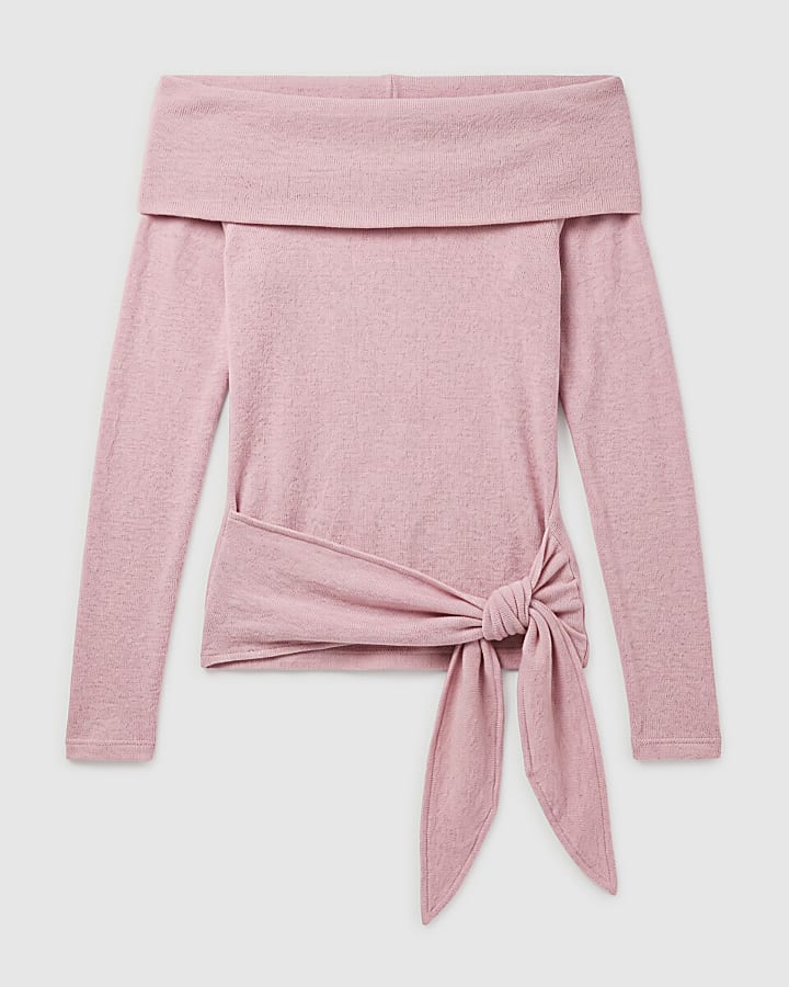 Pink Tie Side Bardot Top