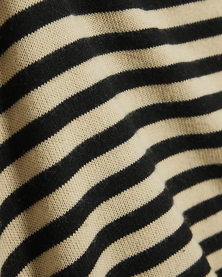 Beige Stripe Tie Side Bardot Top