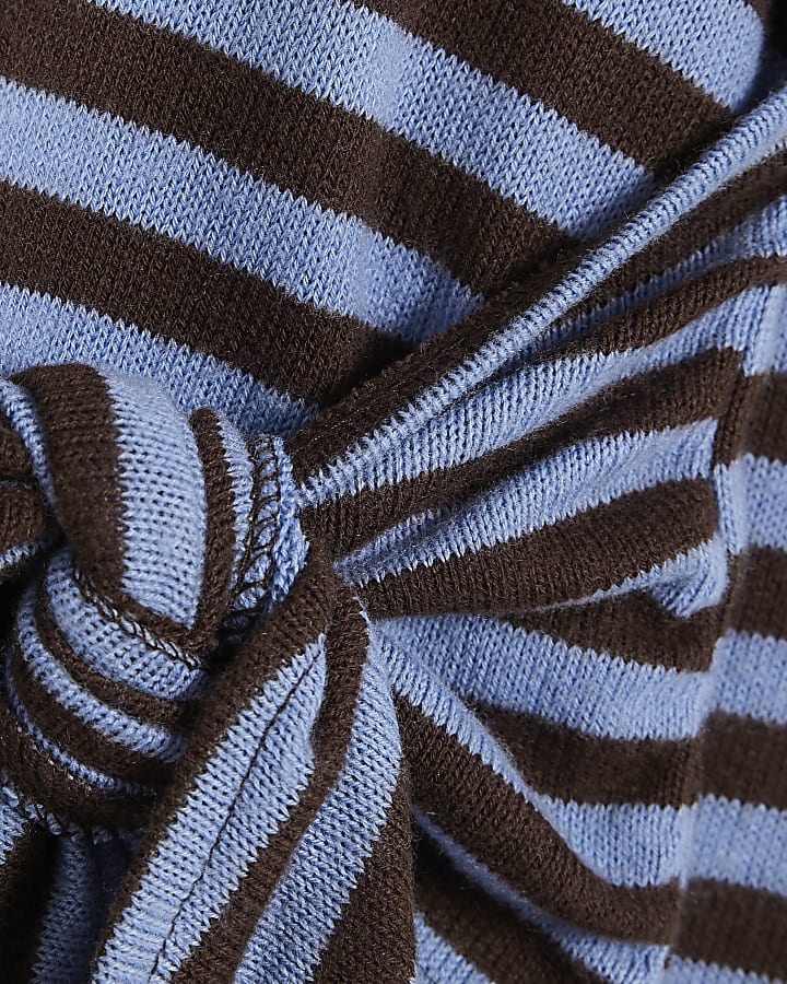 Blue Stripe Tie Side Bardot Top