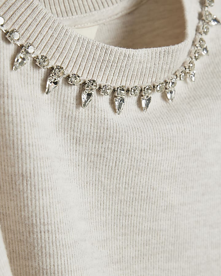 Beige Embellished Cosy Short Sleeve T-Shirt
