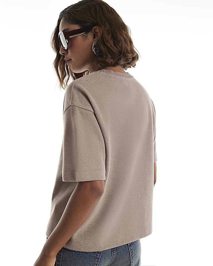 Brown Embellished Cosy Short Sleeve T-Shirt