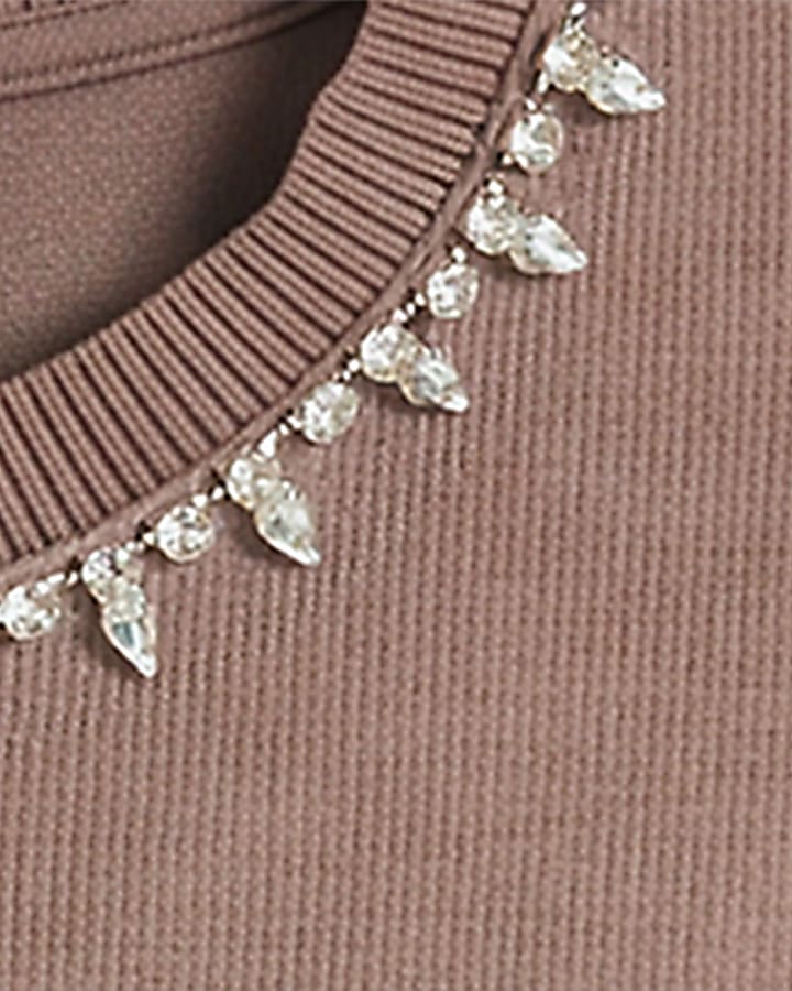 Brown Embellished Cosy Short Sleeve T-Shirt
