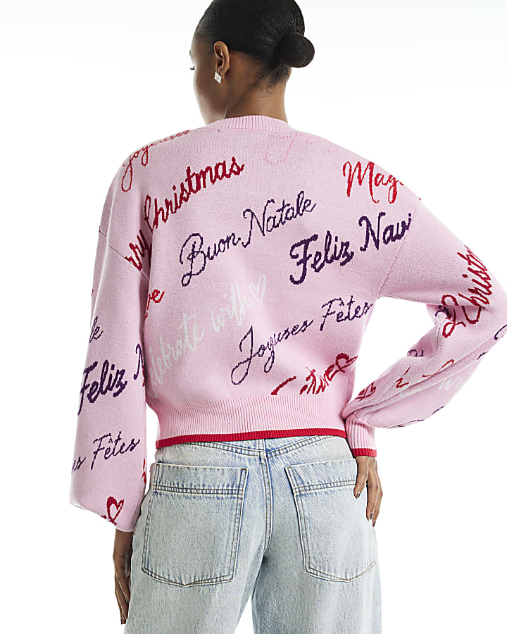 Pink Christmas Script Cardigan