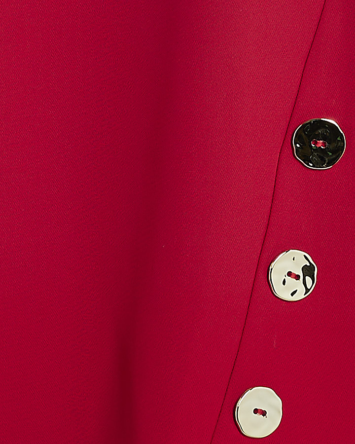 Red Crepe Long Sleeve Button Top