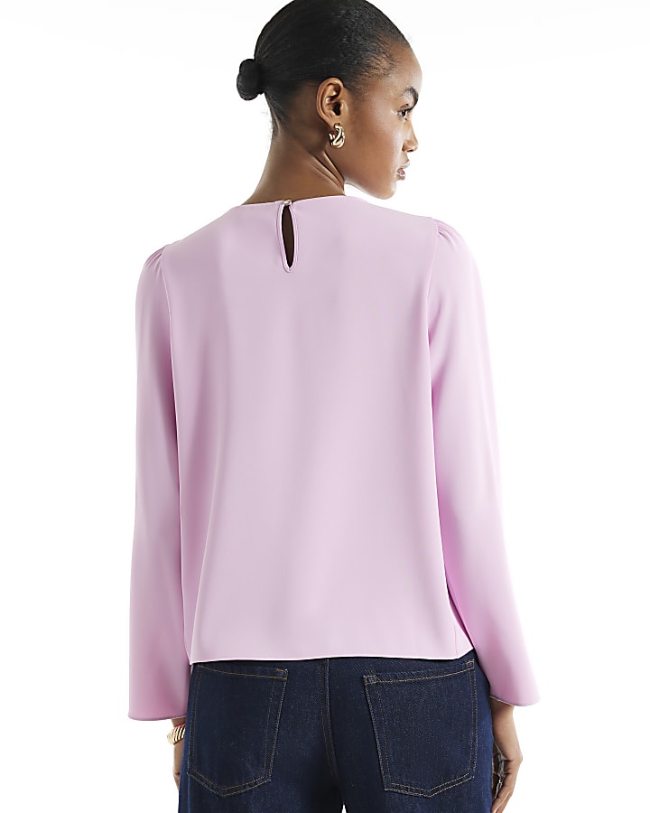 Pink Crepe Long Sleeve Button Top