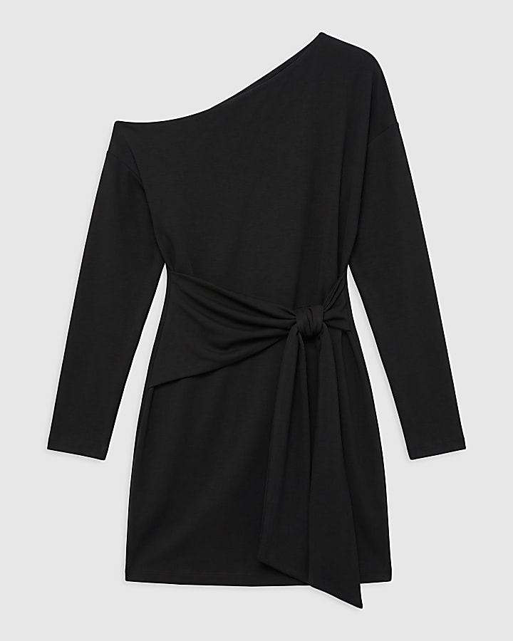 Black Long Sleeve One Shoulder Mini Dress