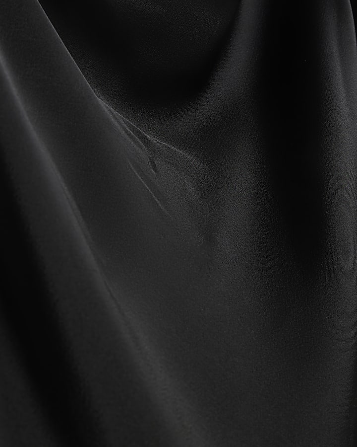 Black Satin Cowl Neck Long Sleeve Blouse