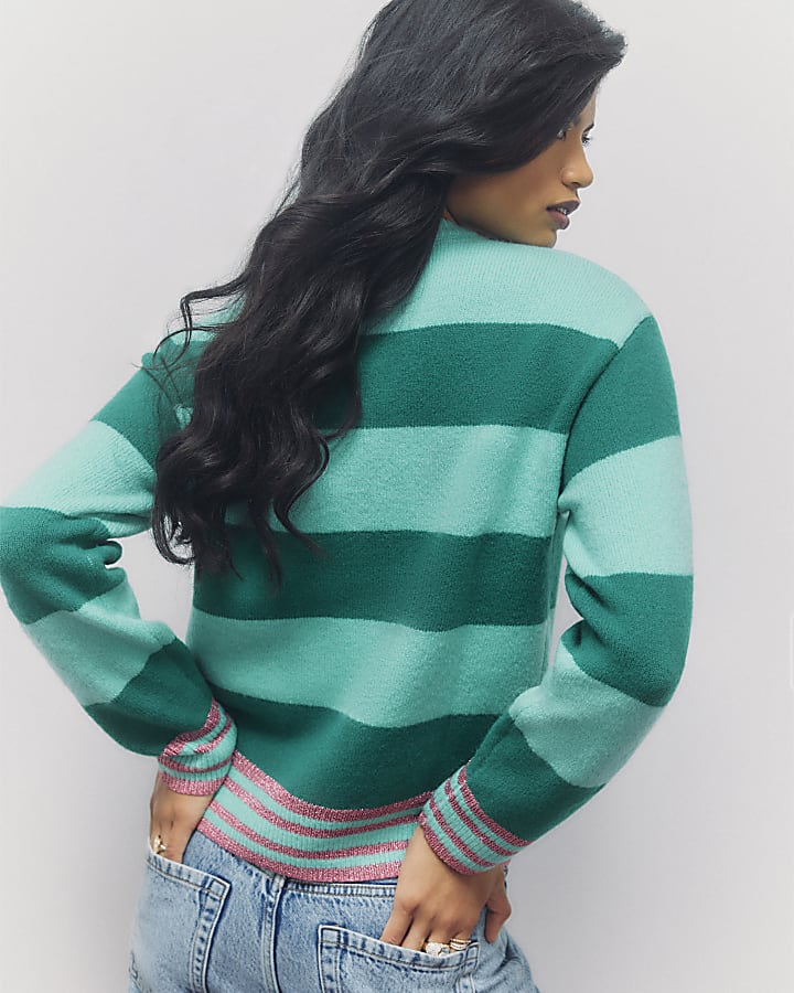 Green Stripe Glitter Jingle Bells Jumper