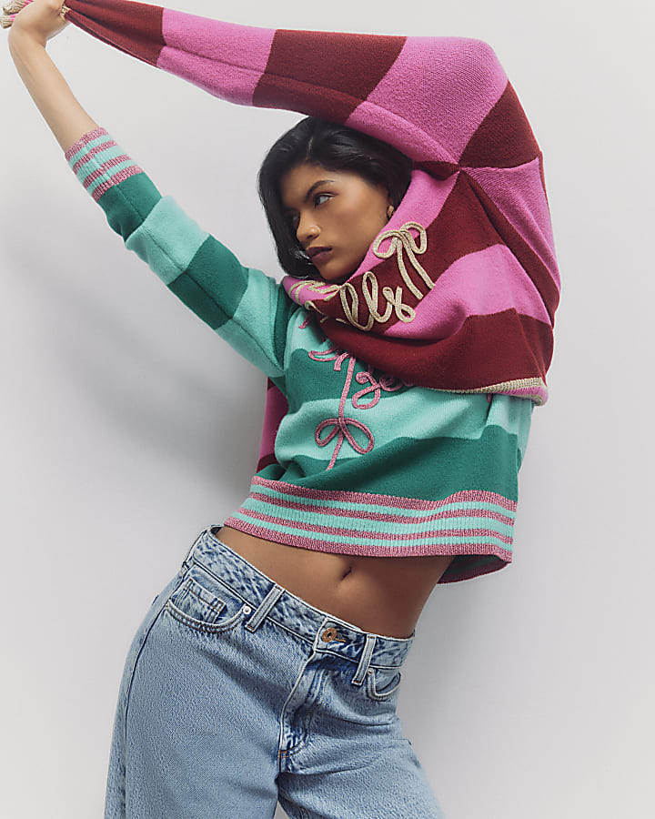 Green Stripe Glitter Jingle Bells Jumper