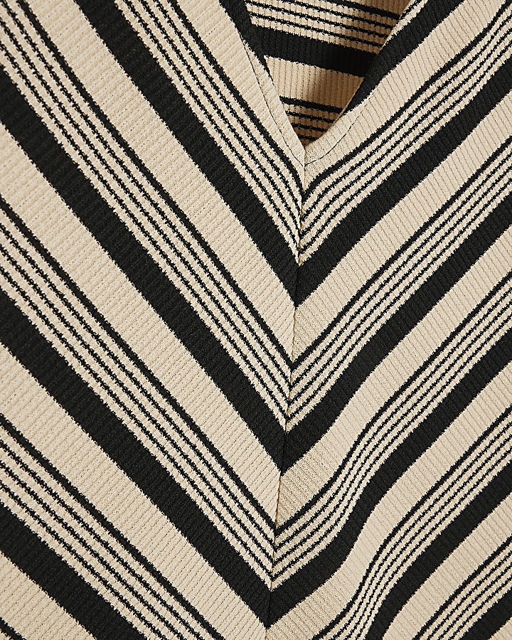 Beige Stripe V Neck Batwing Top