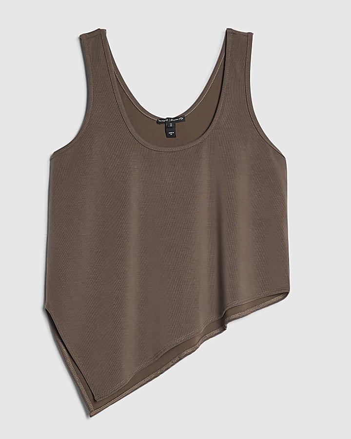 Brown Soft Touch Asymmetric Hem Tank Top