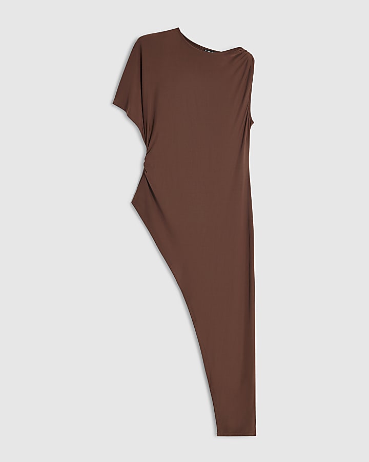 Brown Asymmetric Hem Flowing Top