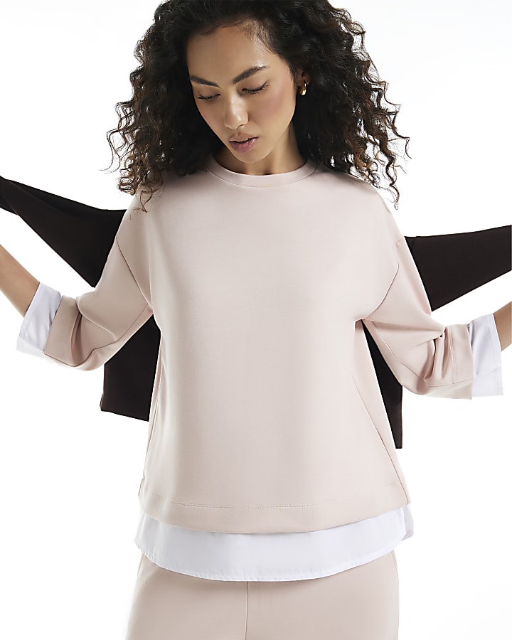 Pink Premium Long Sleeve Hybrid Sweatshirt