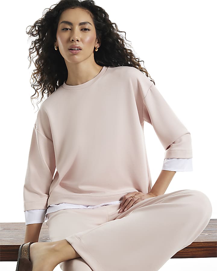 Pink Premium Long Sleeve Hybrid Sweatshirt