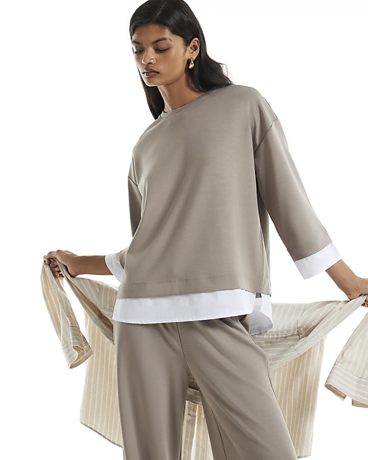 Beige Premium Hybrid Layered Sweatshirt
