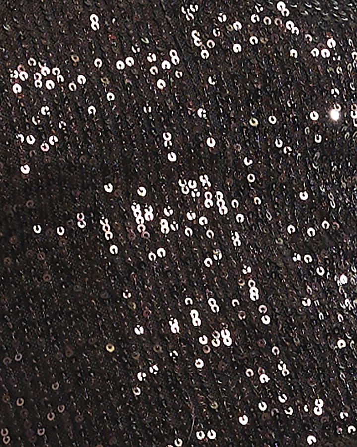 Brown Sequin Feather Trim Mini Dress