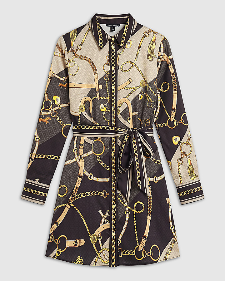 Black Satin Long Sleeve Shirt Dress