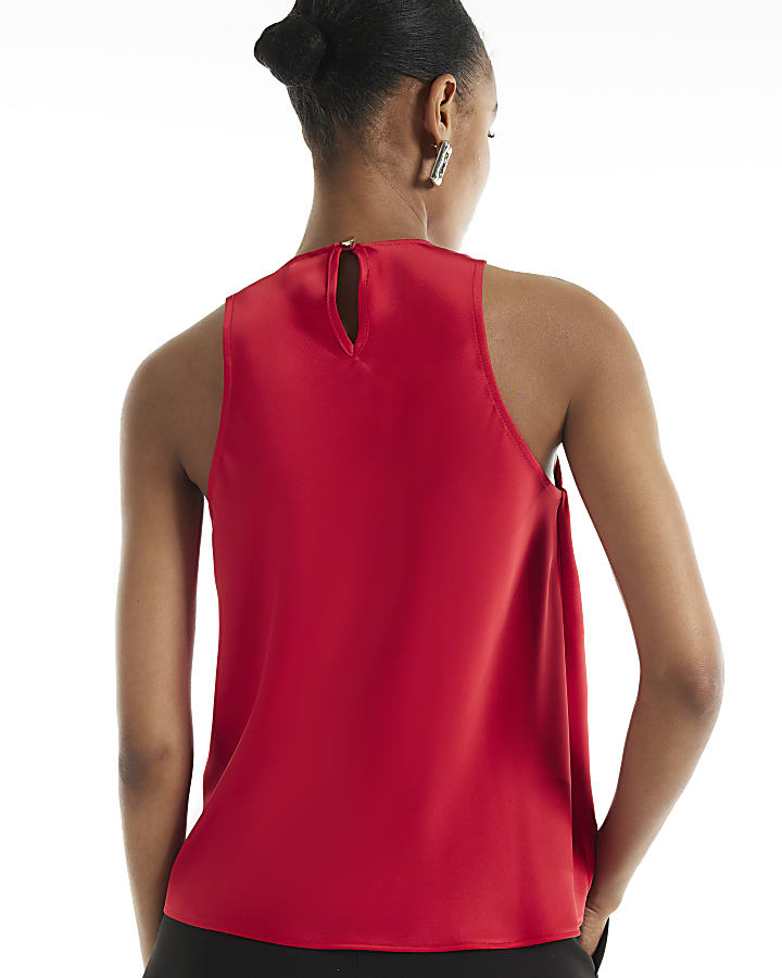 Red Satin Halter Neck Top