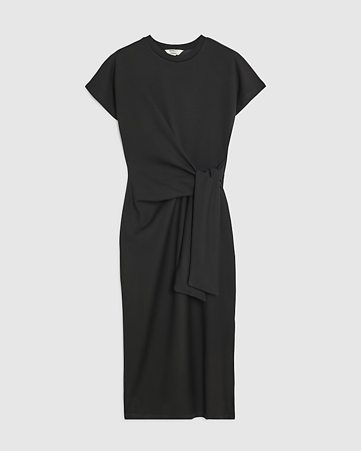 Black Tie Side Premium Midi Dress