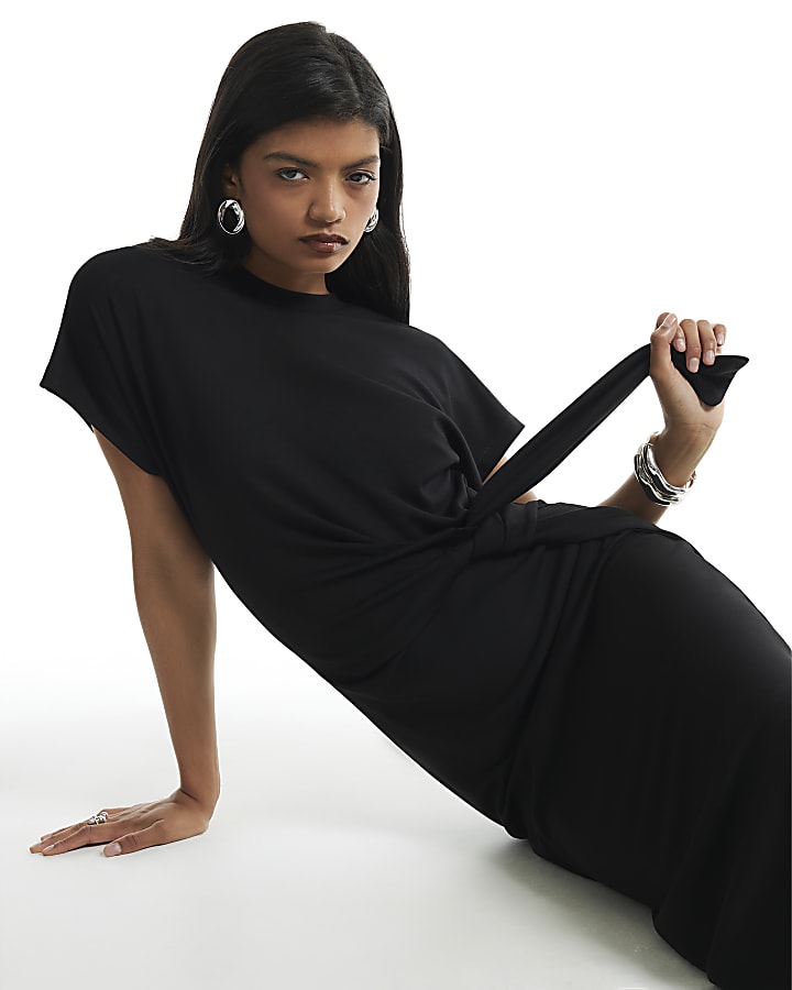 Black Tie Side Premium Midi Dress
