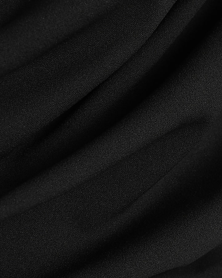 Black Asymmetric Short Sleeve Drape Top
