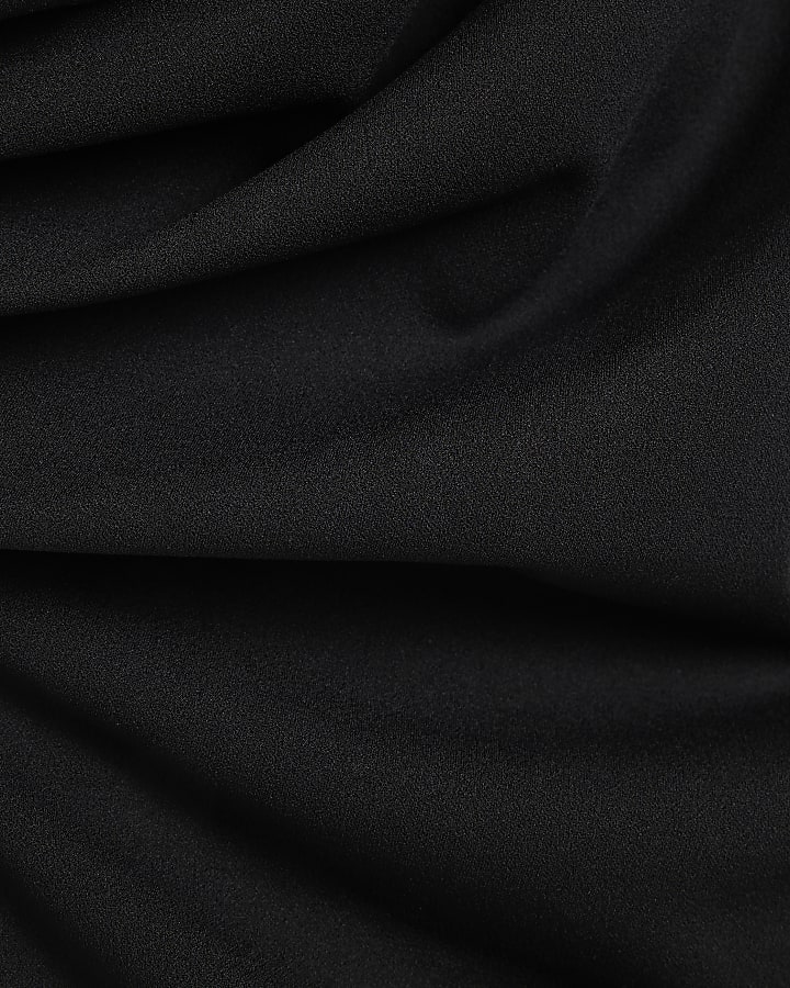 Black Asymmetric Drape Wrap Midi Dress