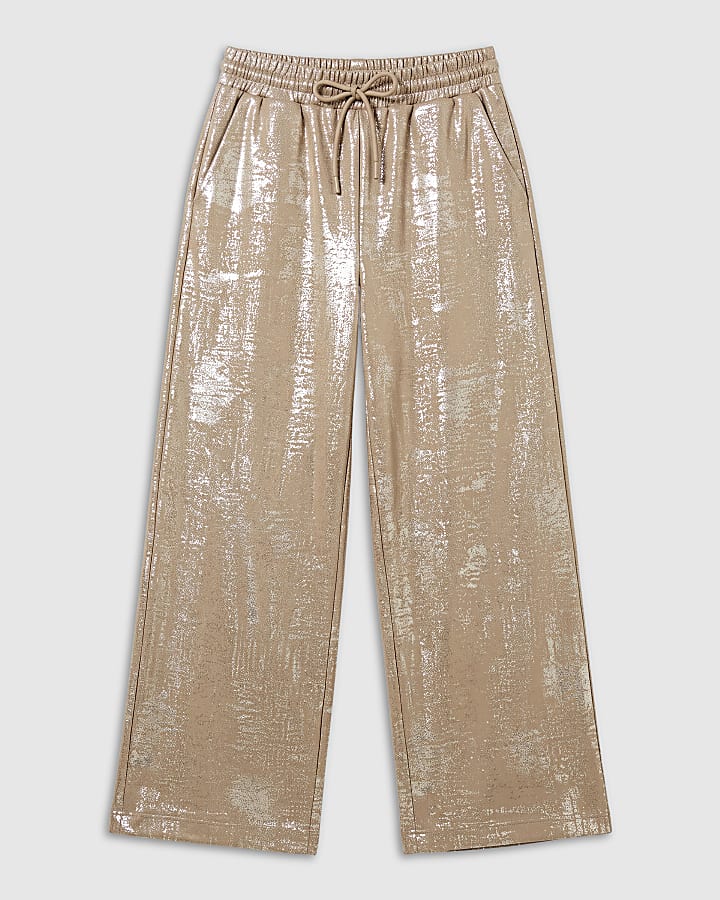 Brown Premium Metallic Wide Leg Joggers