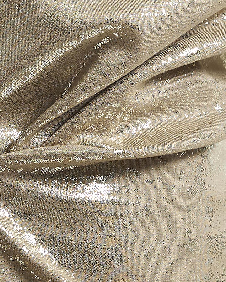 Beige Premium Metallic Tuck Side Top