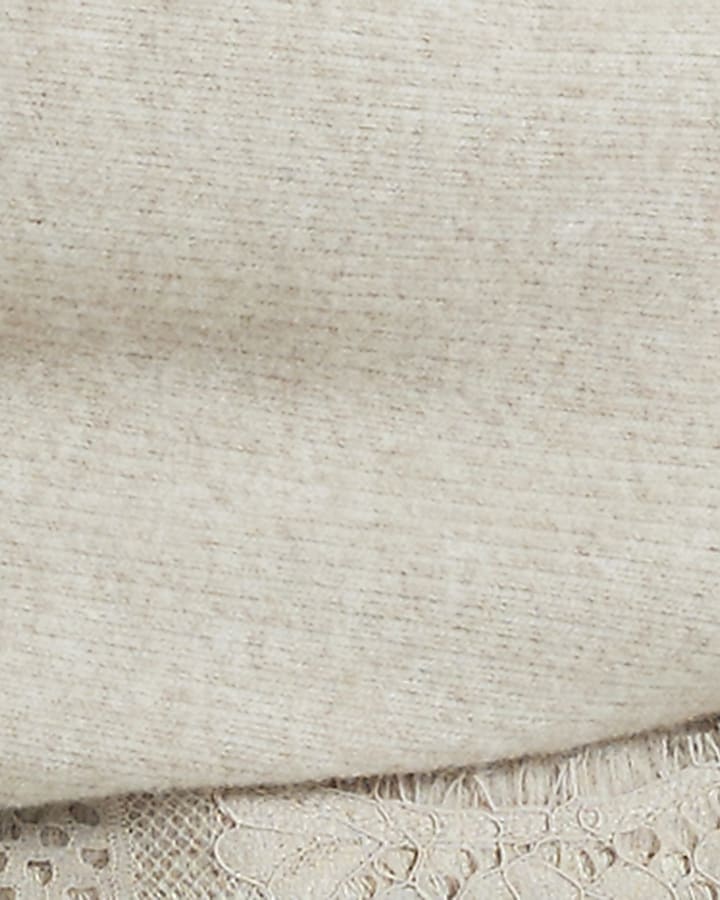 Beige Cosy Roll Neck Lace Trim Jumper 
