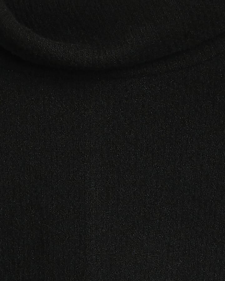 Black Cosy Roll Neck Lace Trim Jumper 