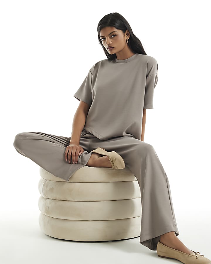 Beige Premium Wide Leg Joggers