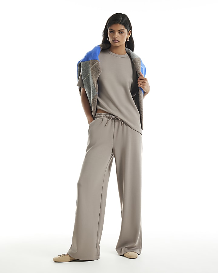 Beige Premium Wide Leg Joggers