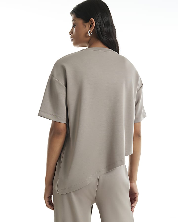 Beige Premium Asymmetric Short Sleeve T-Shirt