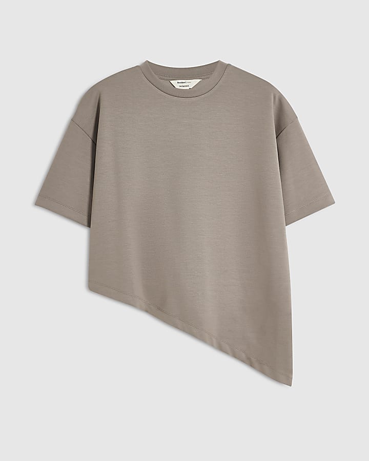 Beige Premium Asymmetric Short Sleeve T-Shirt
