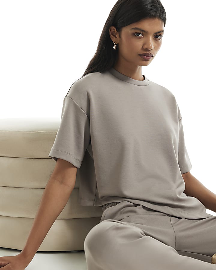 Beige Premium Asymmetric Short Sleeve T-Shirt