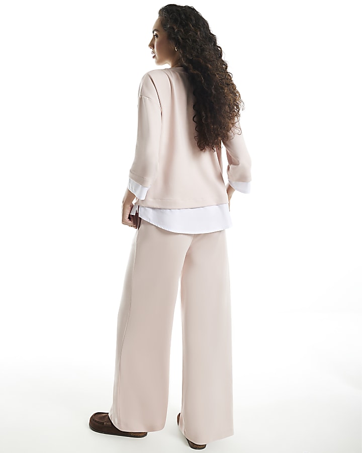 Pink Premium High Waisted Wide Leg Joggers
