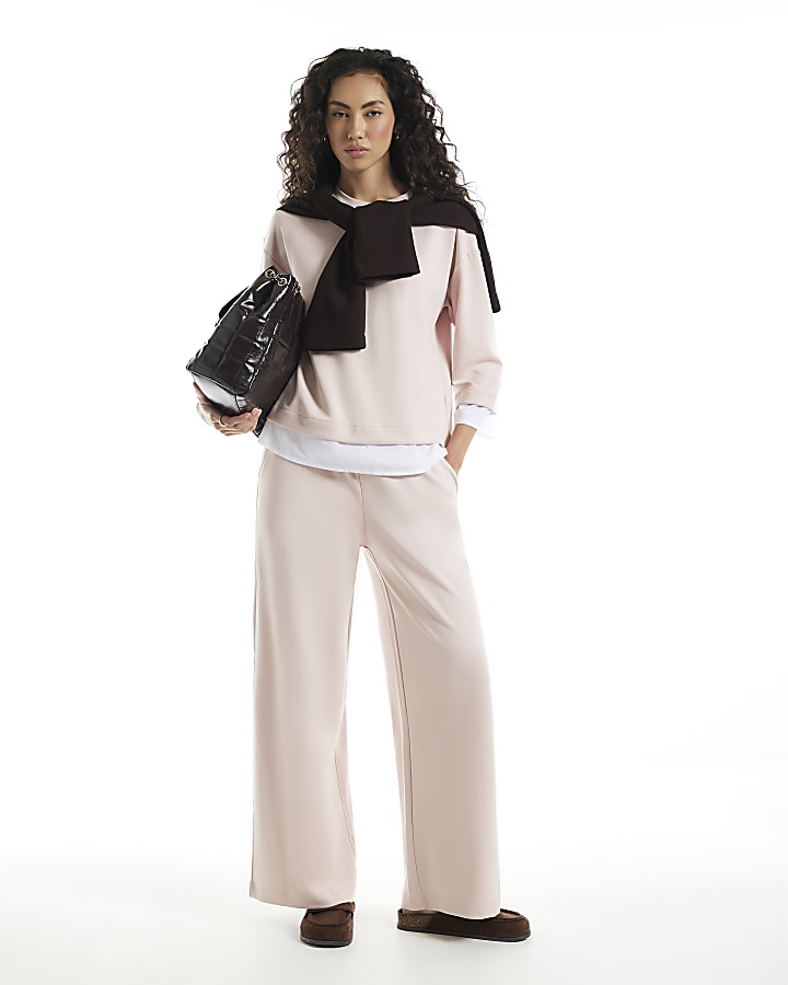 Pink Premium High Waisted Wide Leg Joggers