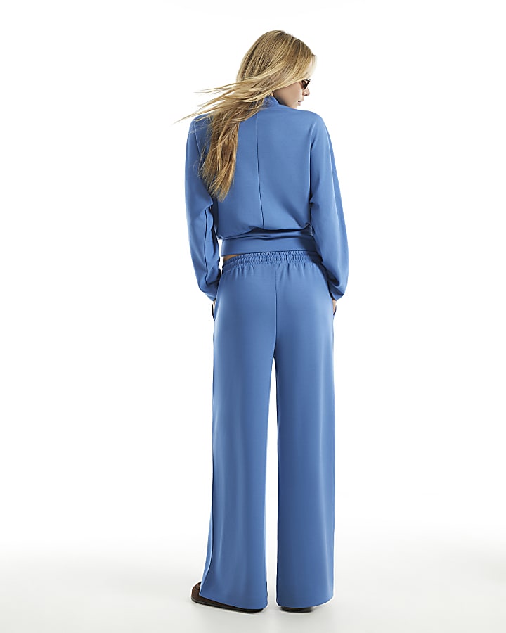 Blue Premium High Waisted Wide Leg Joggers