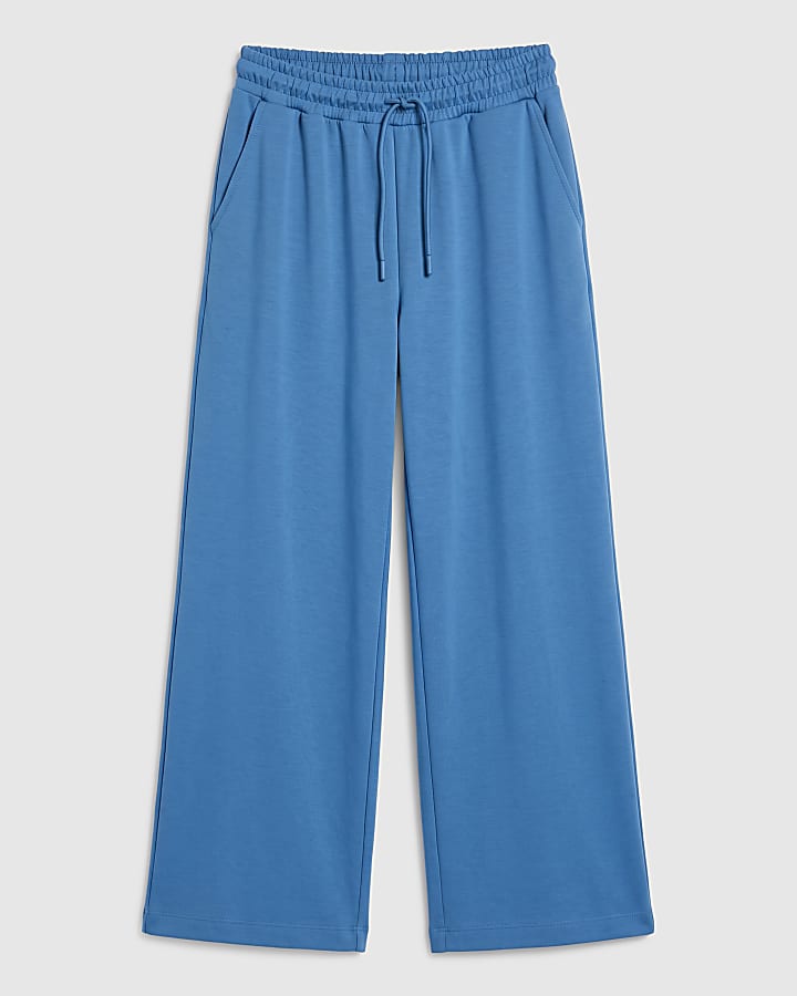 Blue Premium High Waisted Wide Leg Joggers