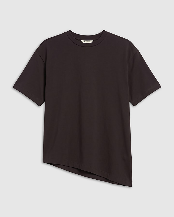 Brown Premium Asymmetric Short Sleeve T-Shirt